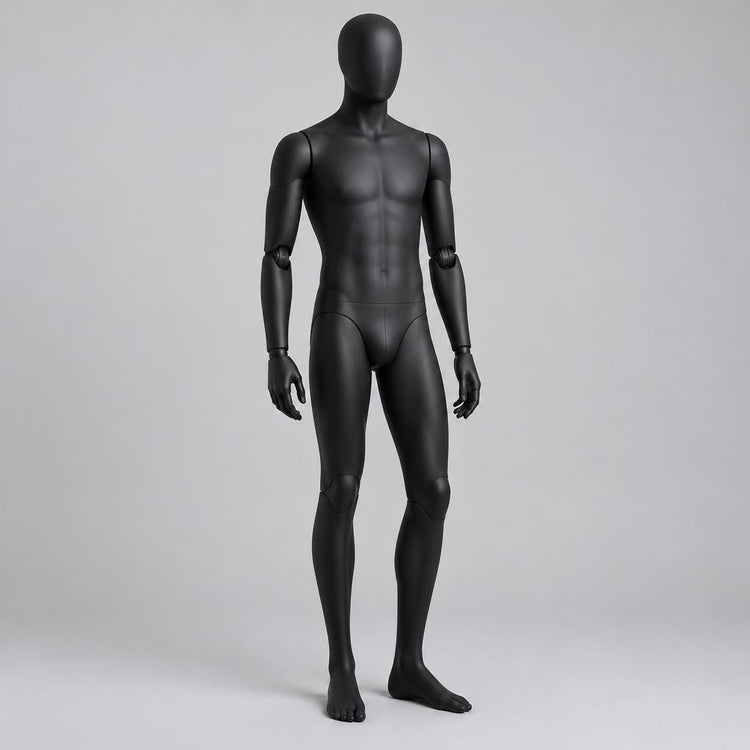 Male Display Mannequin, matte black, articulated arms
